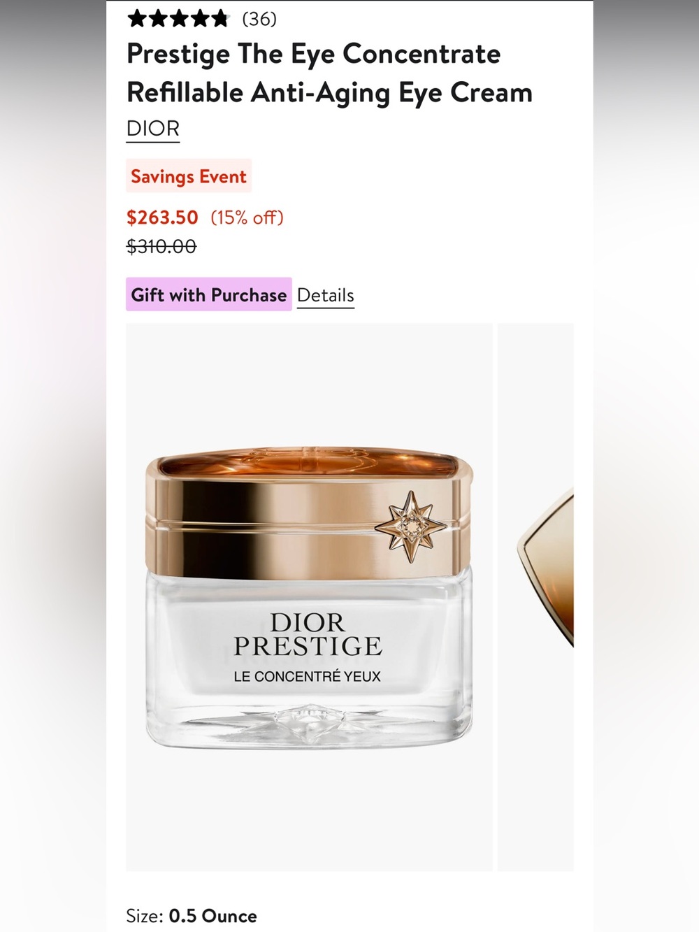 NEW Dior Prestige $310 The Eye Concentrate Refillable Anti-Aging Eye Cream 15 ml